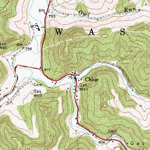 Topographic Map of Chloe, WV