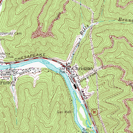 Topographic Map of Christian, WV
