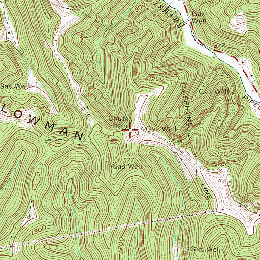 Topographic Map of Chutes Cemetery, WV