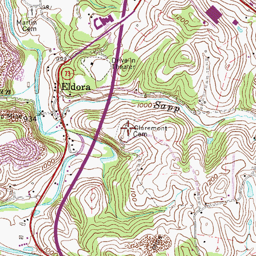 Topographic Map of Claremont Cemetery, WV