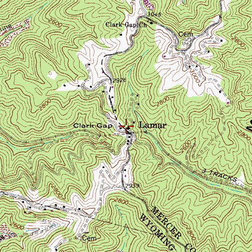 Topographic Map of Clark Gap, WV