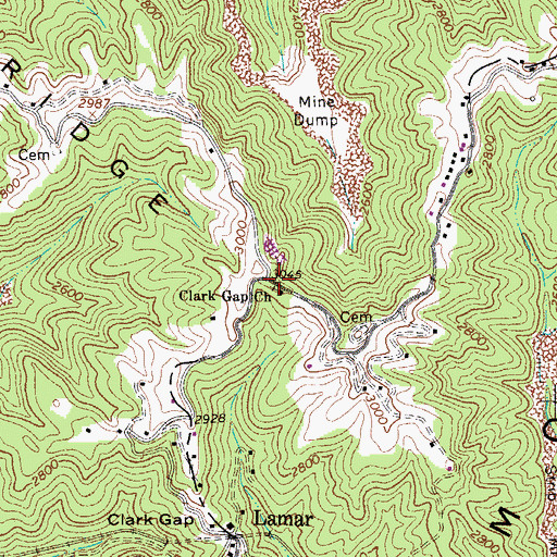 Topographic Map of Clark Gap Church, WV