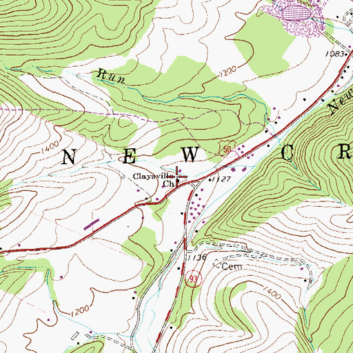 Topographic Map of Claysville Church, WV