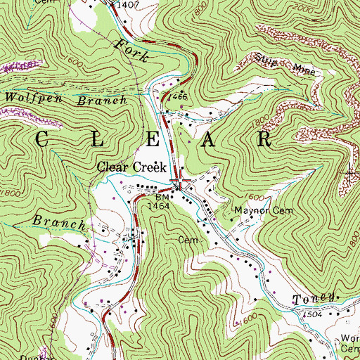 Topographic Map of Clear Creek, WV