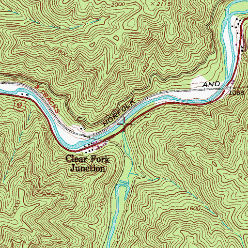 Topographic Map of Clear Fork, WV