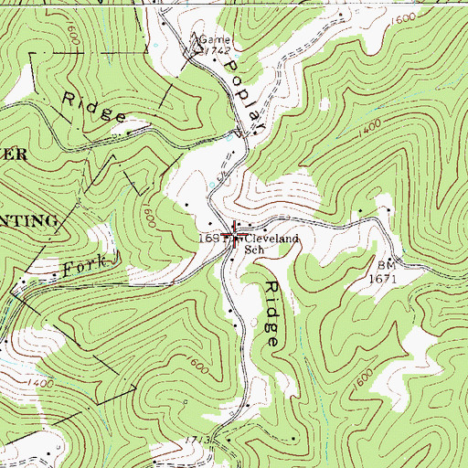 Topographic Map of Cleveland School (historical), WV