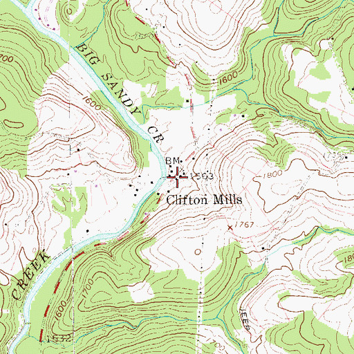 Topographic Map of Clifton Mills, WV