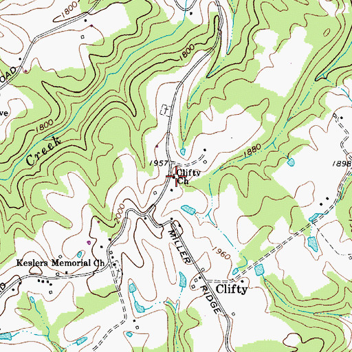 Topographic Map of Clifty Church, WV