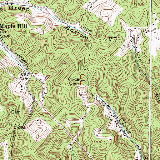 Topographic Map of Cline Cemetery, WV