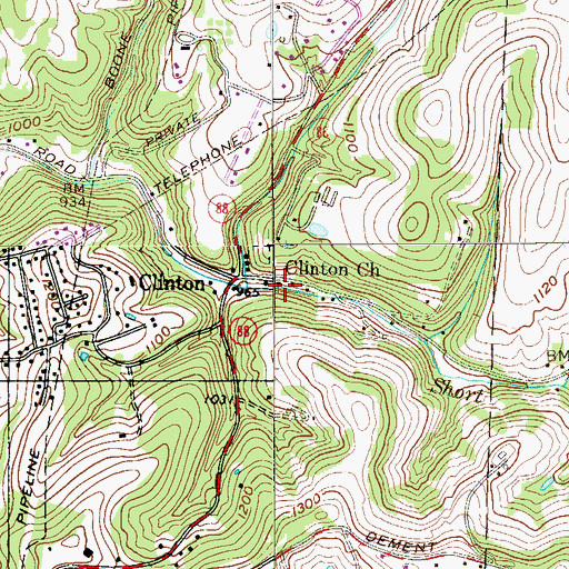 Topographic Map of Clinton Church, WV