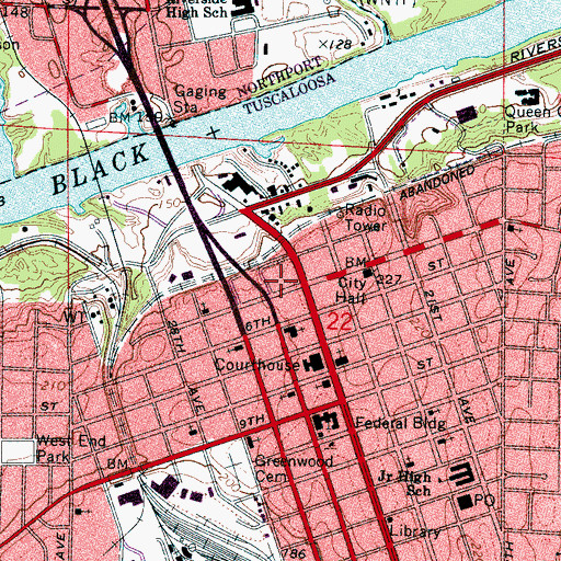 Topographic Map of Tuscaloosa, AL