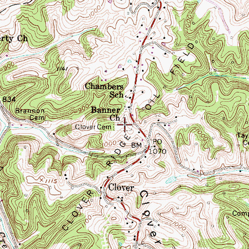 Topographic Map of Clover Cemetery, WV