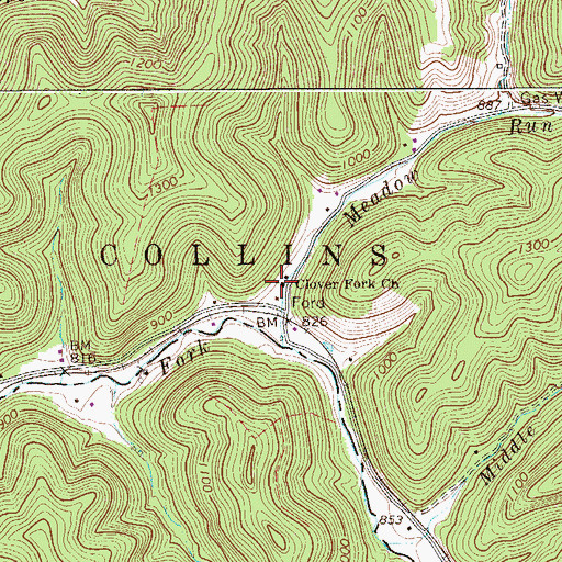 Topographic Map of Clover Fork Church, WV