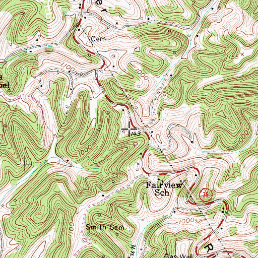 Topographic Map of Clover Ridge, WV