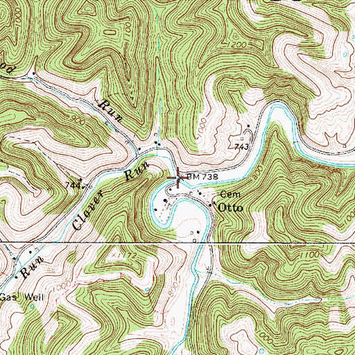 Topographic Map of Clover Run, WV