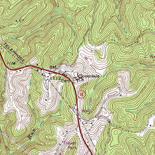 Topographic Map of Cloverdale Church, WV