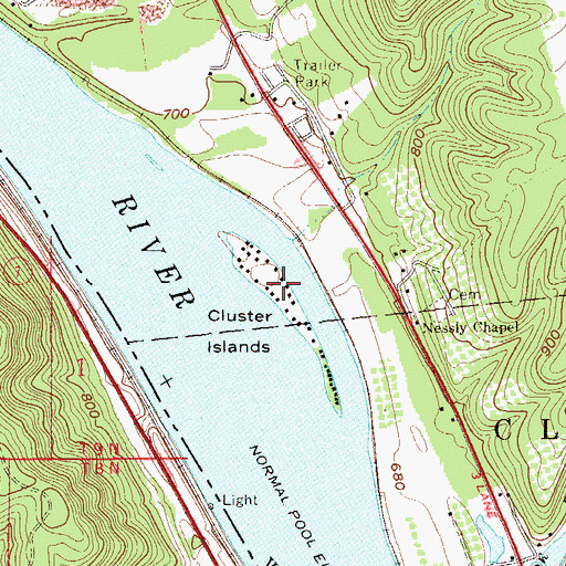 Topographic Map of Cluster Islands, WV