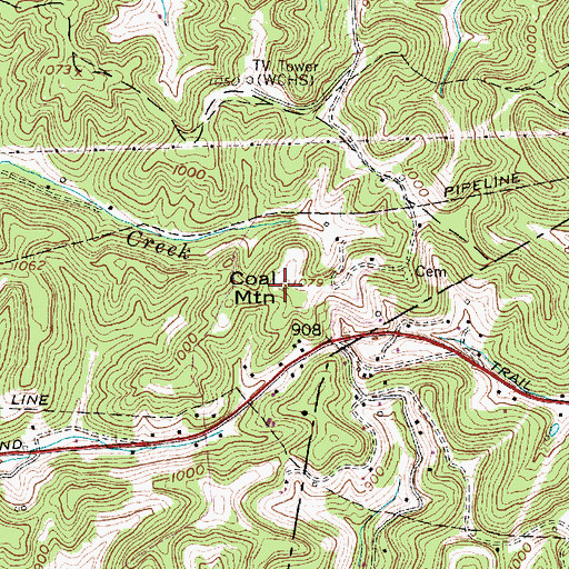 Topographic Map of Coal Mountain, WV