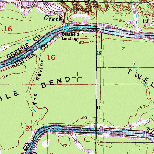 Topographic Map of Twelvemile Bend, AL