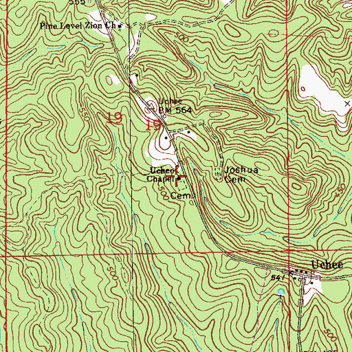 Topographic Map of Uchee Methodist Church, AL
