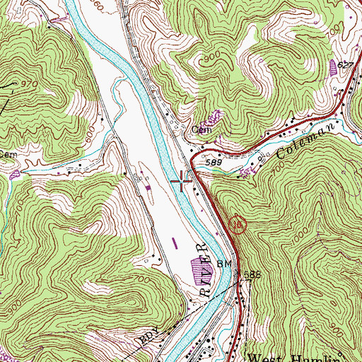 Topographic Map of Coleman Creek, WV