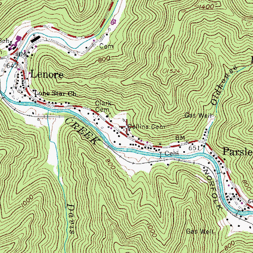 Topographic Map of Collins Cemetery, WV
