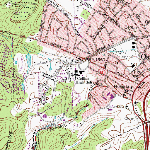 Topographic Map of Collins High School (historical), WV