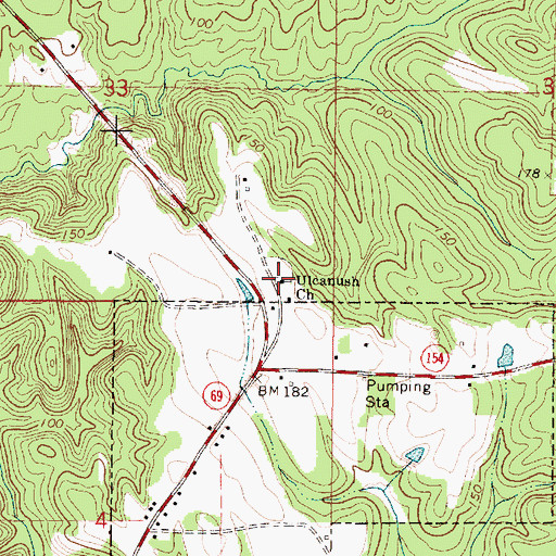 Topographic Map of Ulcanush Baptist Church, AL