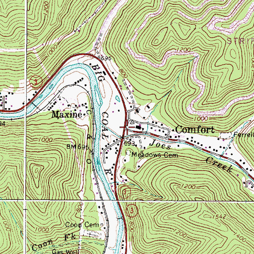 Topographic Map of Comfort, WV