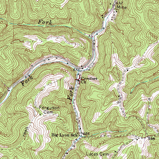 Topographic Map of Comfort Church, WV