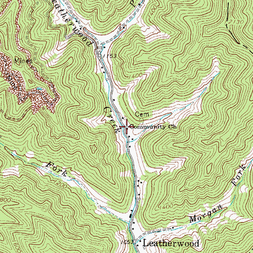 Topographic Map of Community Church, WV