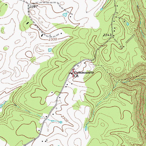 Topographic Map of Community Church, WV
