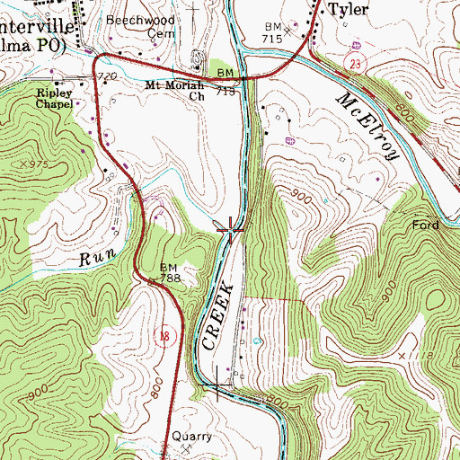 Topographic Map of Conaway Run, WV
