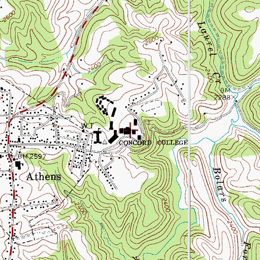 Topographic Map of Concord University, WV