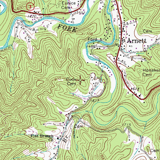 Topographic Map of Cook Cemetery, WV