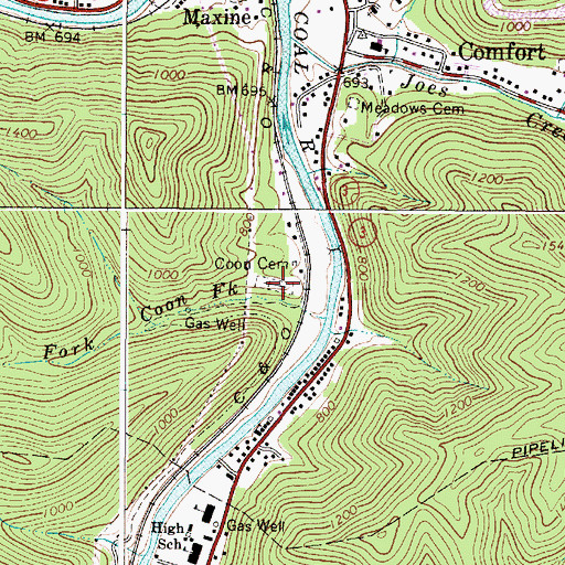 Topographic Map of Coon Cemetery, WV