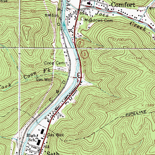 Topographic Map of Coon Fork, WV