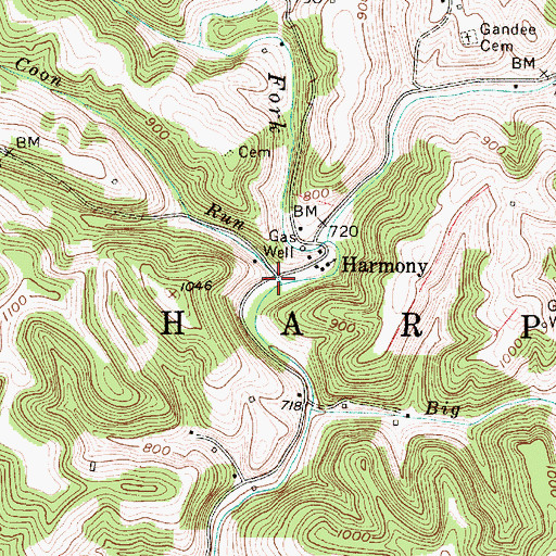 Topographic Map of Coon Run, WV