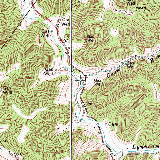 Topographic Map of Coon Run, WV