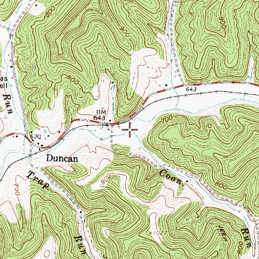 Topographic Map of Coon Run, WV