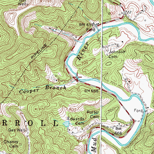 Topographic Map of Cooper Branch, WV