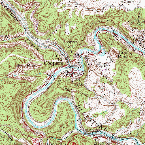 Topographic Map of Coopers, WV
