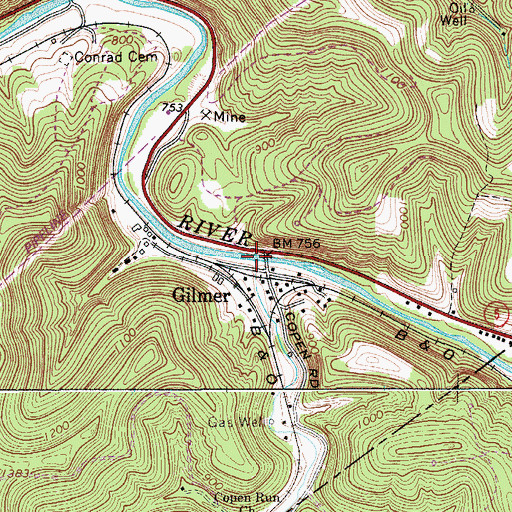 Topographic Map of Copen Run, WV