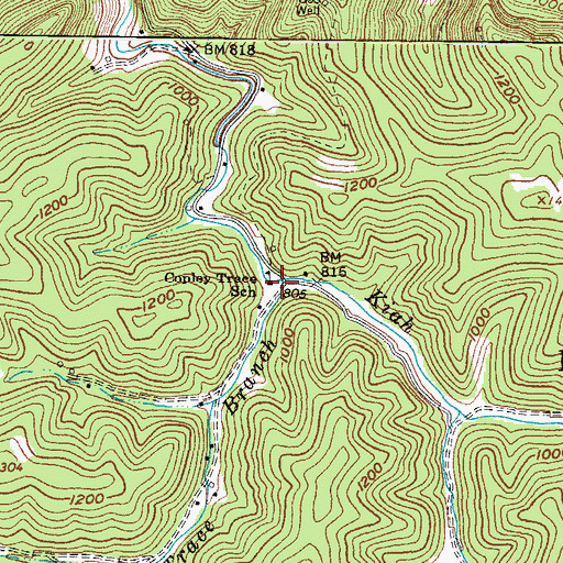 Topographic Map of Copley Branch, WV