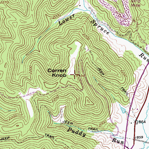 Topographic Map of Corren Knob, WV
