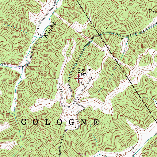 Topographic Map of Cossin Cemetery, WV