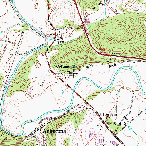 Topographic Map of Cottageville Church, WV