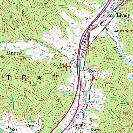 Topographic Map of Cottle Cemeteries, WV