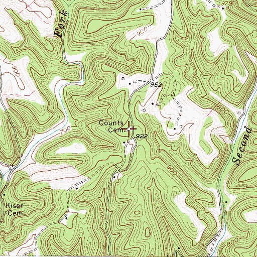 Topographic Map of Counts Cemetery, WV