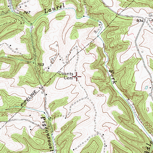 Topographic Map of Counts Cemetery, WV